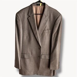 Chaps by Ralph Lauren Mens Blazer, Light Tan Blue Plaid Wool Silk Size 44L